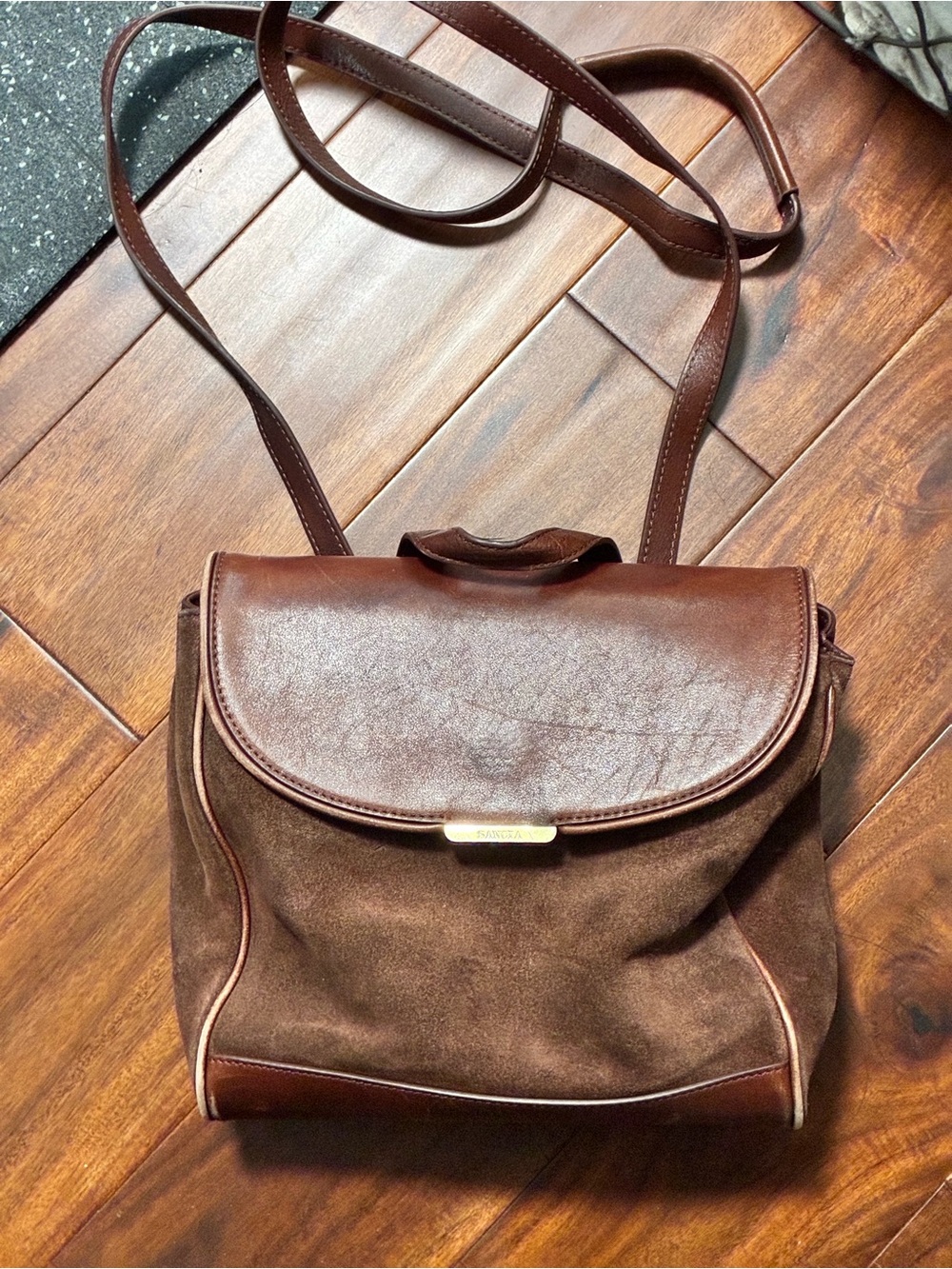 Brown Suede & Leather Crossbody Bag - Sancia